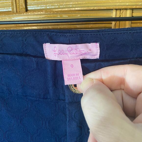 Lilly Pulitzer Navy Jacquard Slim Pants Size 0 Cotton Stretch Trellis Print - Picture 3 of 6